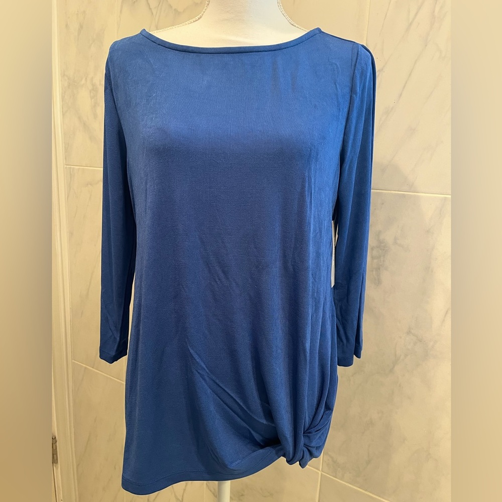 Chico’s Women Vibrant Blue Solid Front Tuck 3/4 SLV Top size 1 NWT